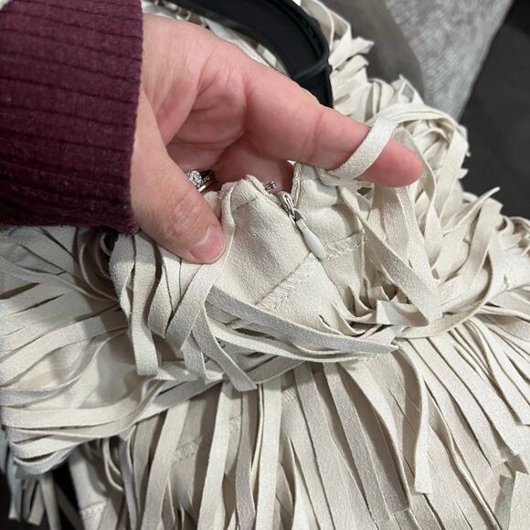 Francesca’s Audrey Parks Cream Fringe Western Party Mini Dress Size Small - Picture 5 of 11